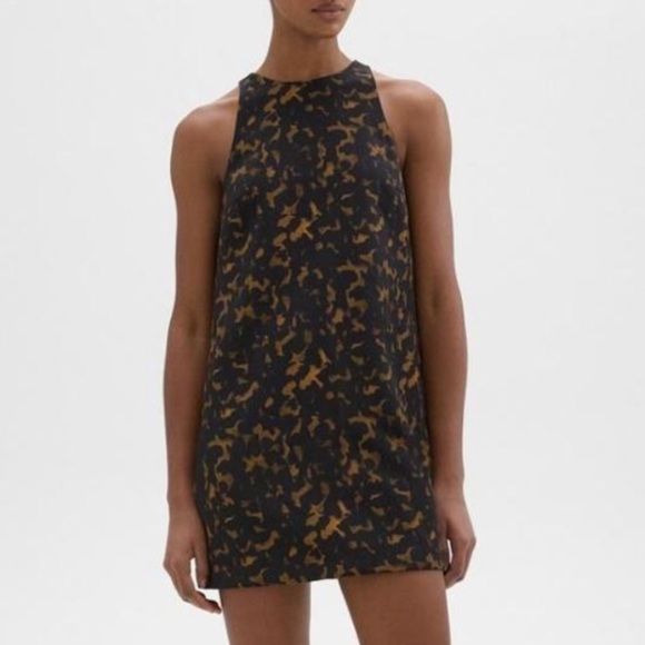 Theory Shift Dress in Brown Multi Tortoiseshell Printed Crepe Dress Size 8 - Picture 1 of 14